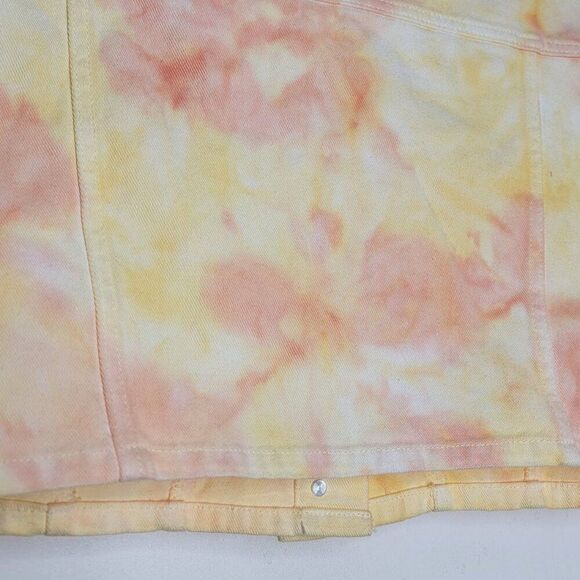 Forever 21 Tie-Dye Cropped Denim Jacket Size Medium Pastel Yellow & Pink Cotton - Picture 8 of 9